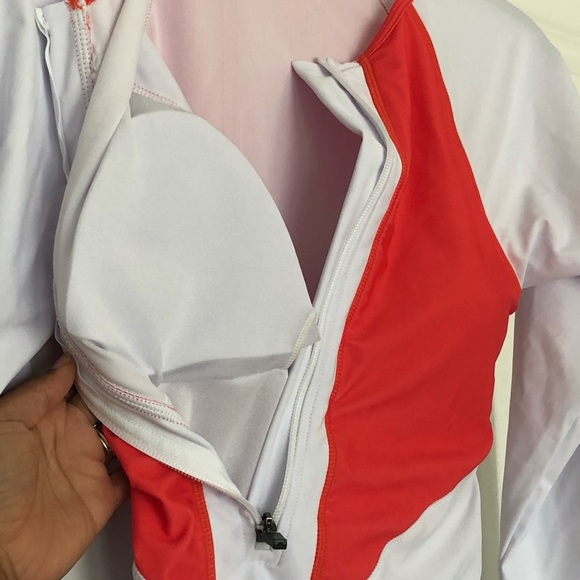 White/Coral Color-Block Rashguard 1Piece Swim Suit - Picture 6 of 8